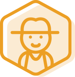 Hexagonal LEGUMINOSE icon illustrating a happy farmer